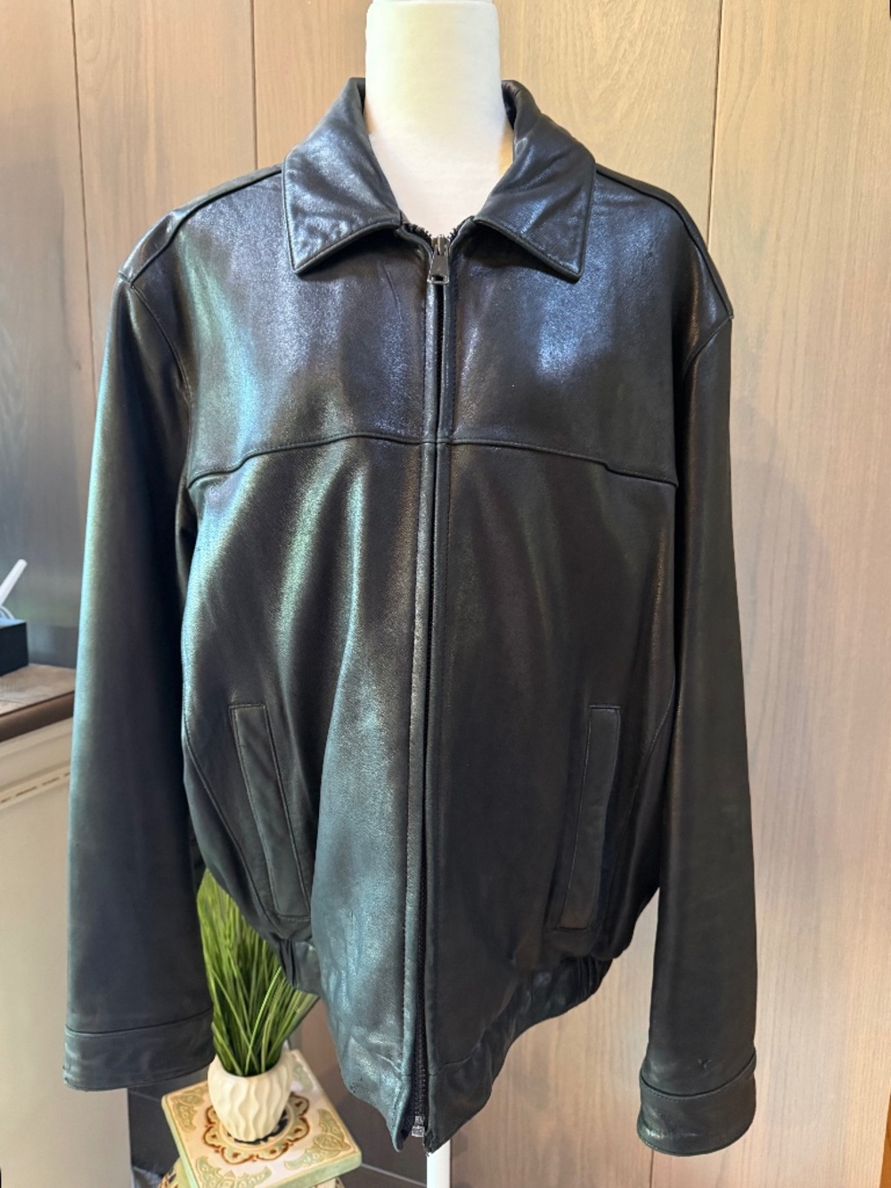 DOCKERS Men’s Black Leather Jacket L